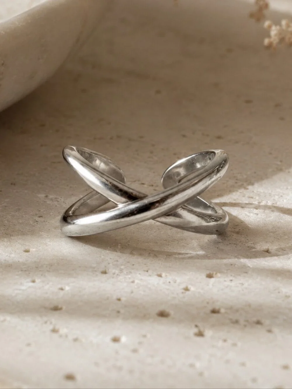 Sterling Silver Criss Cross X Ring Adjustable Crossover Band Minimalist Dainty